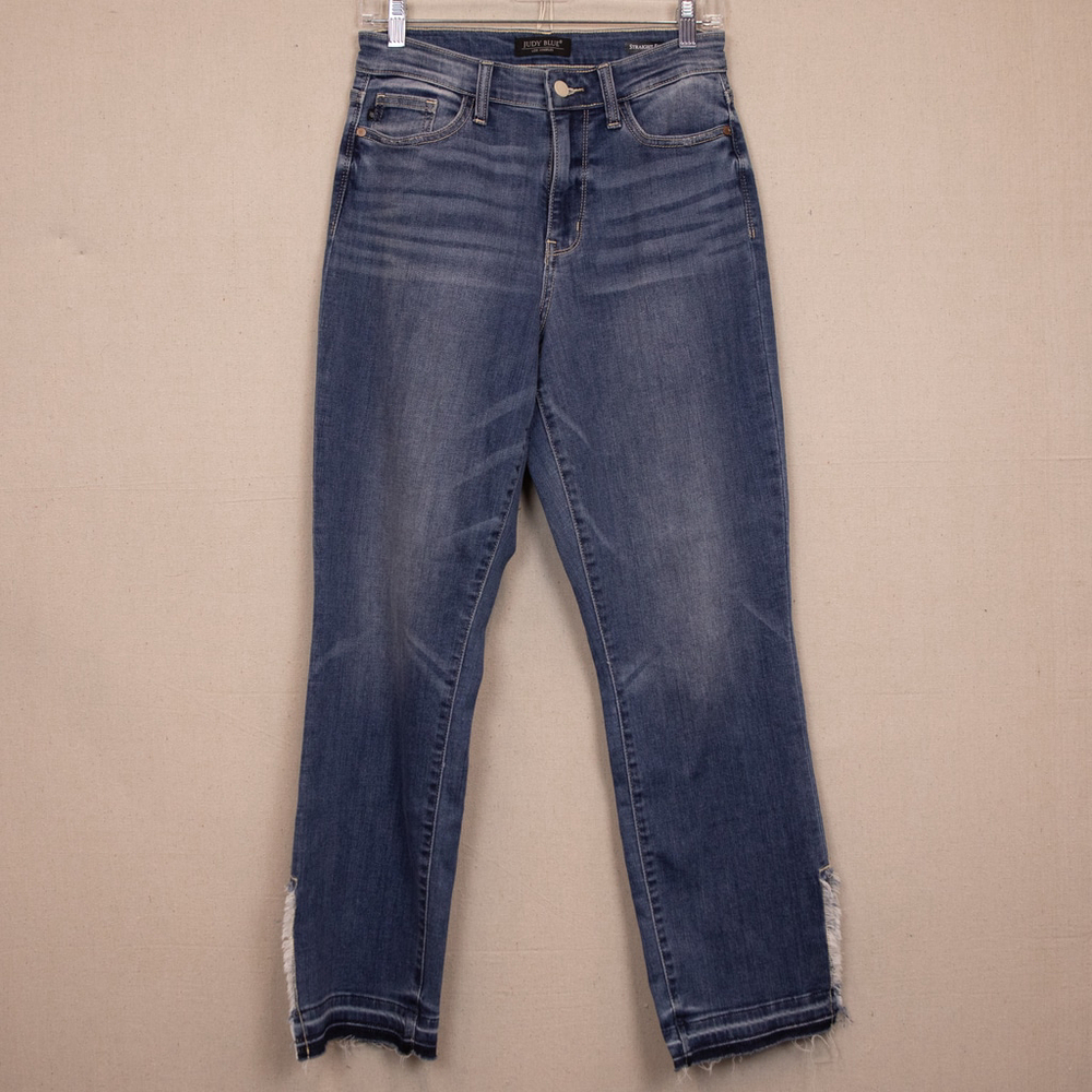 Judy Blue high rise raw hem straight leg jeans-5